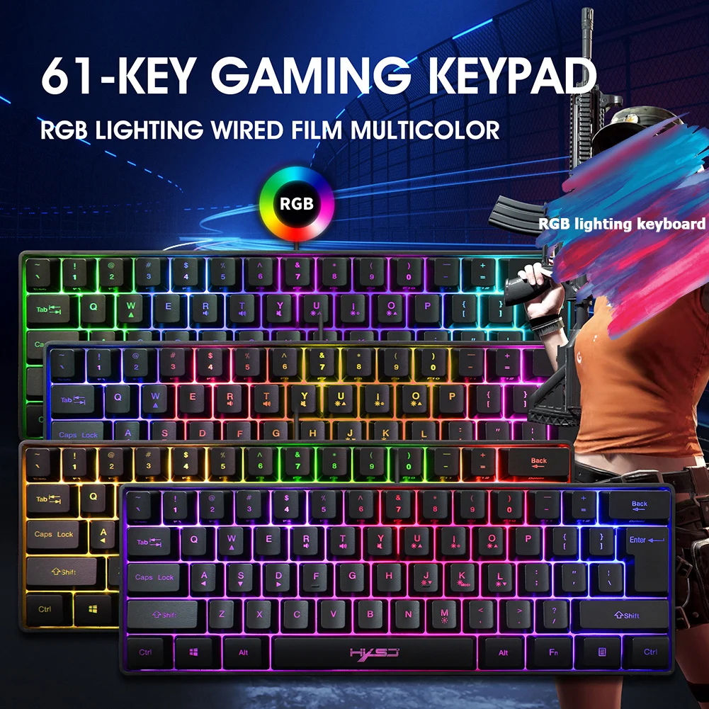 Клавиатура с RGB-подсветкой HXSJ V700, 61 клавиша, USB Проводная игровая клавиатура, бытовые Компьютерные аксессуары для ПК геймеров