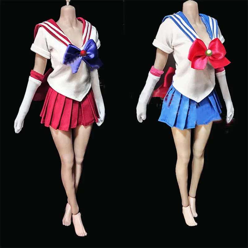 

1/6 Scale Sexy Low-cut Bow Sailor Suit Hero Women Warrior Cosplay Clothes Set T-shirt Skirt Cuffs for 12inch Action Figure Model