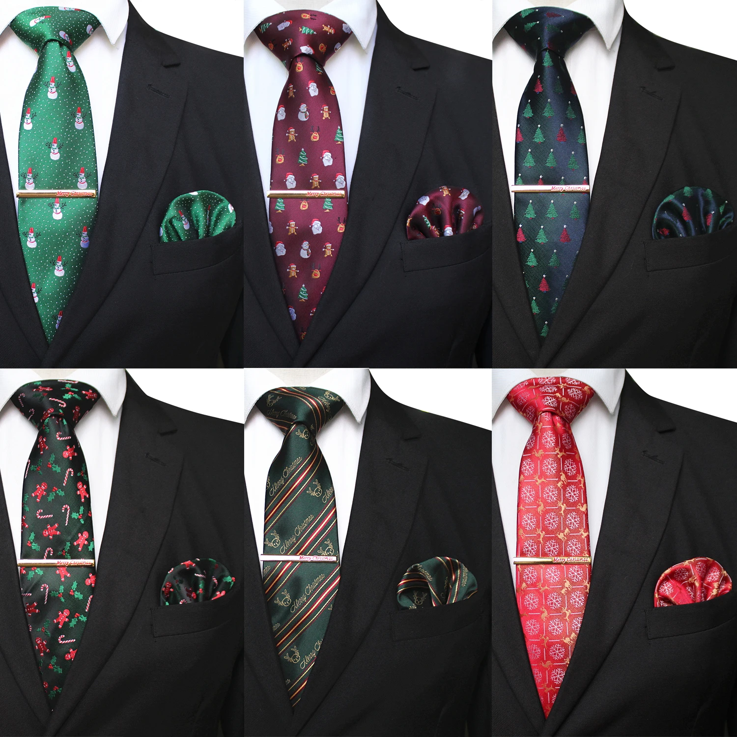 

EASTEPIC 8cm Christmas Ties for Men Necktie Set Quality Handkerchief Exquisite Clip Men's Accessory Jacquard Necktie Xmas Tree