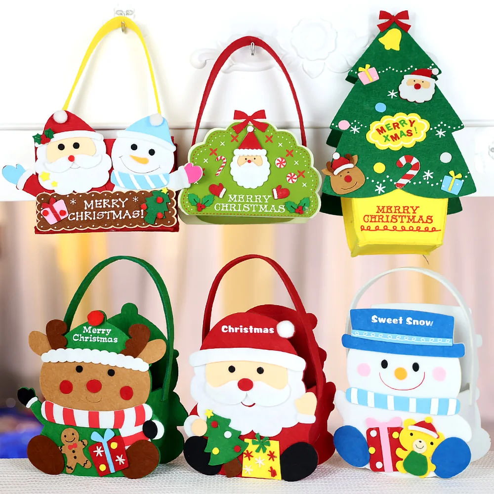 

Kids Cute Christmas Candy Bag Box 5pcs/Lots House Cartoon Santa Claus Elk Handbag Child Hanging Bag Christmas Party Patches