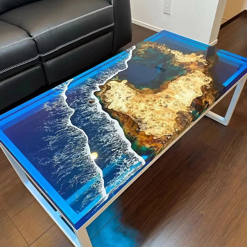 

Custom Epoxy resin river table, walnut log solid wood large board tea poplar simple desk dining outdoor