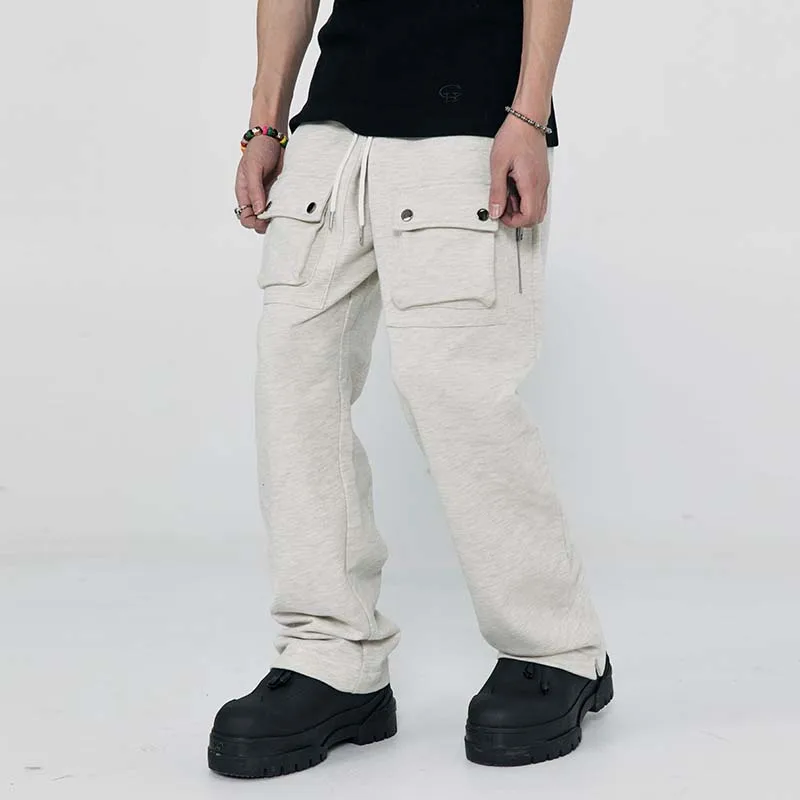 

Front Pockets Side Zipper Vibe Style Cargo Pants for Men and Women Solid Color Straight Drawstring Joggers Sweatpants Oversized