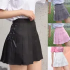 Модные женские мини-юбки JAYCOSIN в стиле преппи, однотонная плиссированная трапециевидная юбка на шнуровке, короткая юбка с завышенной талией