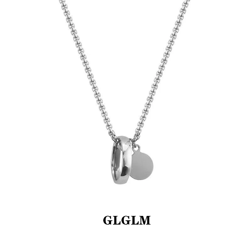 

GLGLM Ring Necklace Men Trendy Simple Stainless Steel Chain Men Necklace Jewelry Gift
