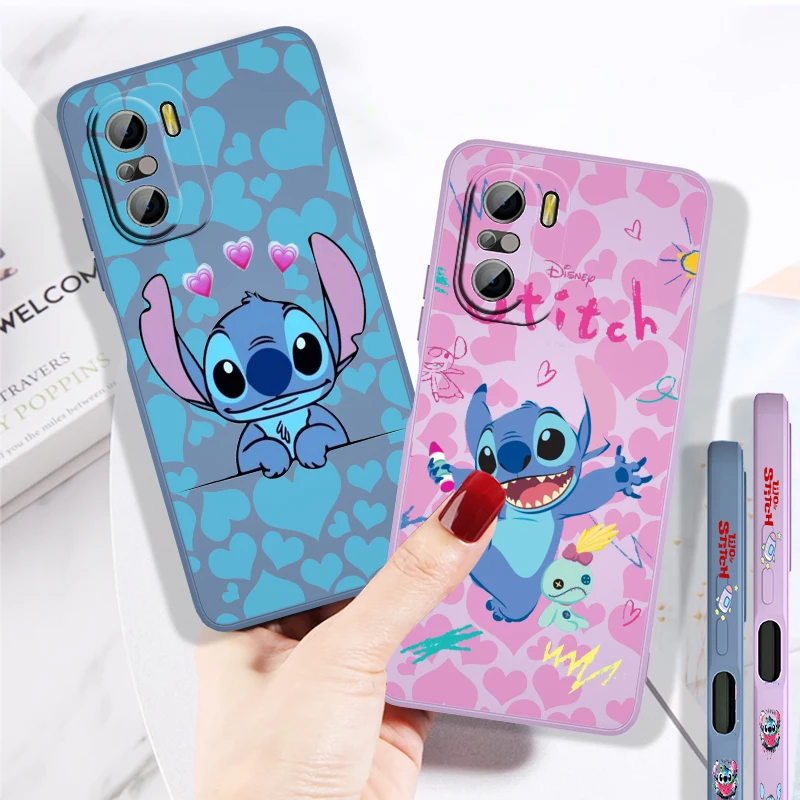 

Lilo & Stitch Disney For Redmi K50 K40 Gaming K30 K30S 10 10X 9A 9 9T 9C 9AT 8 8A 7 5G Liquid Left Rope Soft Phone Case