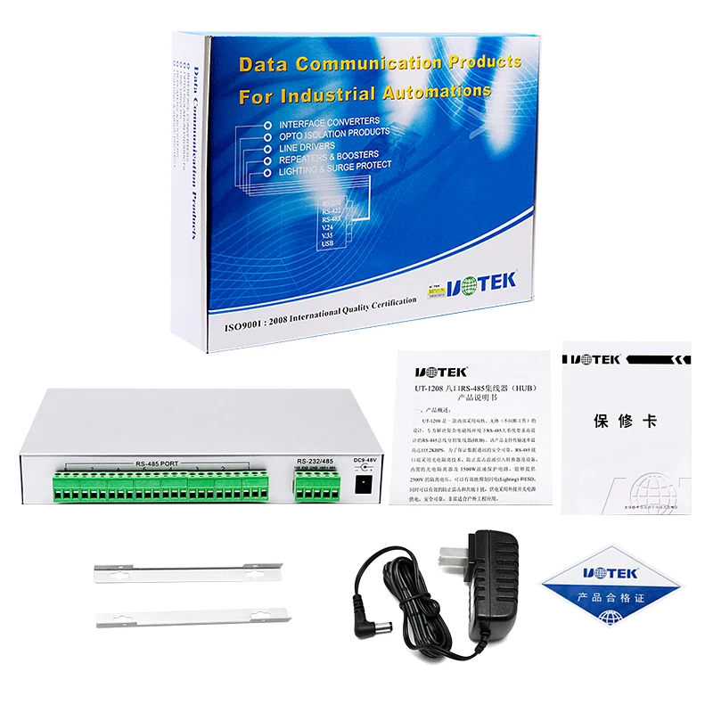 UOTEK промышленного класса RS-232 RS232 RS-485 на 8-портовый концентратор RS485 с оптоэлектронной изоляцией Асинхронный полудуплексный UT-1208 (art.: 3920d3db83da4) - 3920d3db83da4