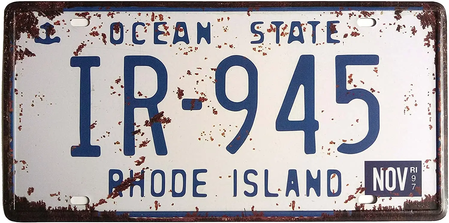 

Rhode Island IR-945 Ocean State, United States,Retro Vintage Auto License Plate Tin Sign Embossed Tag Size Home Pub Bar Decor