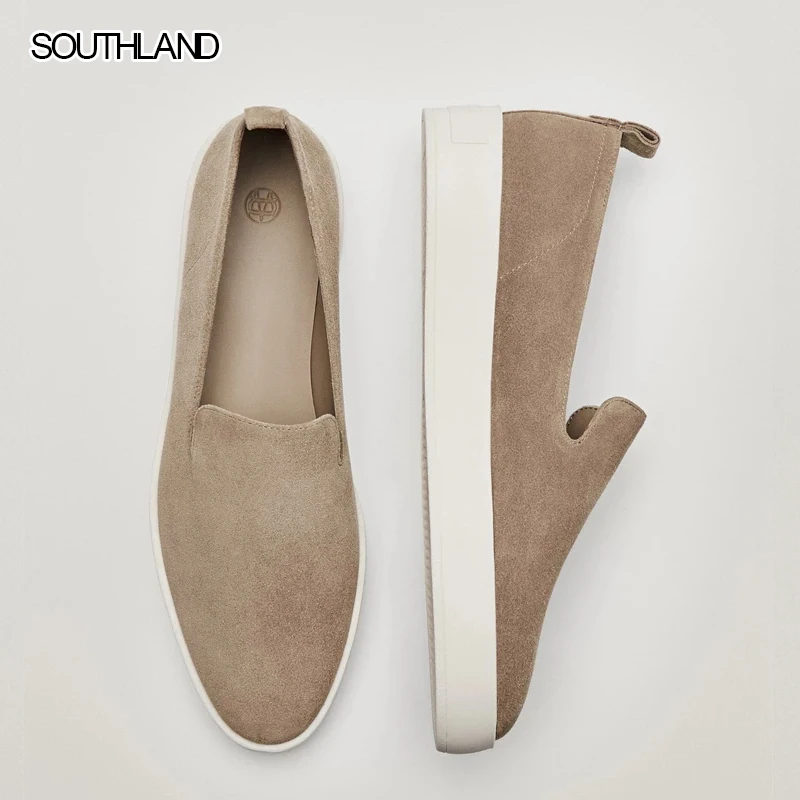 

SOUTHLAND England Style Fashion Simple Slip-On Loafers Women Soft Genuine Leather Lazy Shoes Woman Women Shoes Women Flat Shoes
