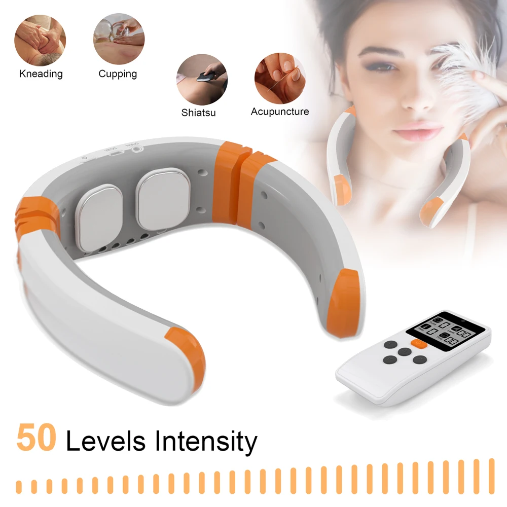 

9 Massage Modes Electric Neck Back Pulse Massager 50 levels intensity Cervical Vertebra Relax Pain Kneading Machine with Remote