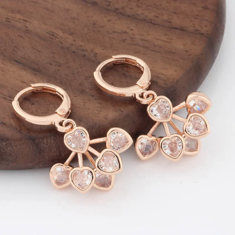 

Luxury Women 585 Rose Gold Color Hoop Earring Bling Cubic Zirconia Hollow Hanging Earring Fashion Daily Jewelry