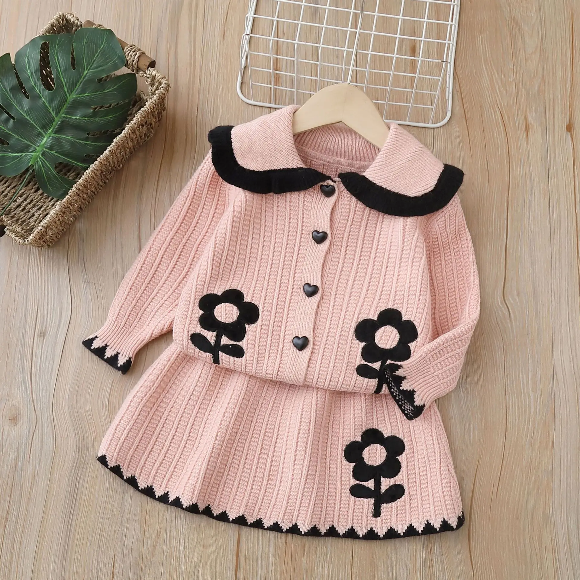 Комплекты одежды из шерстяной Джерси для девочек весна-осень 2024 детские вязаные