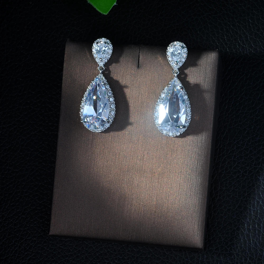 Fashion High Quality Water Drop Shape Cubic Zircon Earrings ,White Gold Color Earrings For Bride Gifts Fashion Design E-22