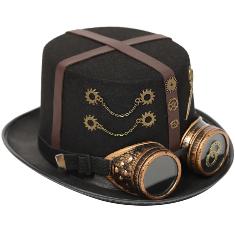 

Steampunk Top Hat With Goggles Halloween Bowler Top Hat Gay Jazz Hat Carnival