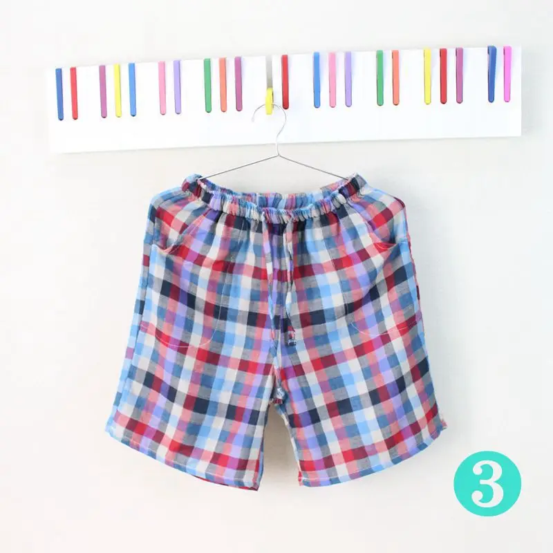 Mens Sleep Shorts Men Cotton Pajama Shorts Mens Lounge Shorts Summer Casual Breathable Cotton Gauze Plaid Pants Sleep Bottoms