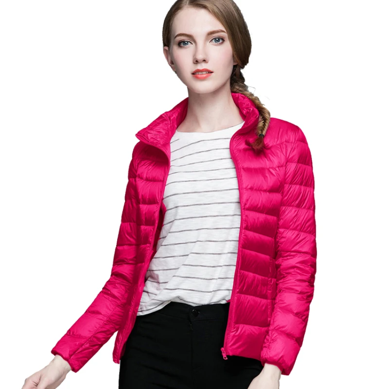Winter Women Stand Collar White Duck Down Jacket Female Ultra Light Down Jackets Slim Long Sleeve Parkas Candy Color Fashio