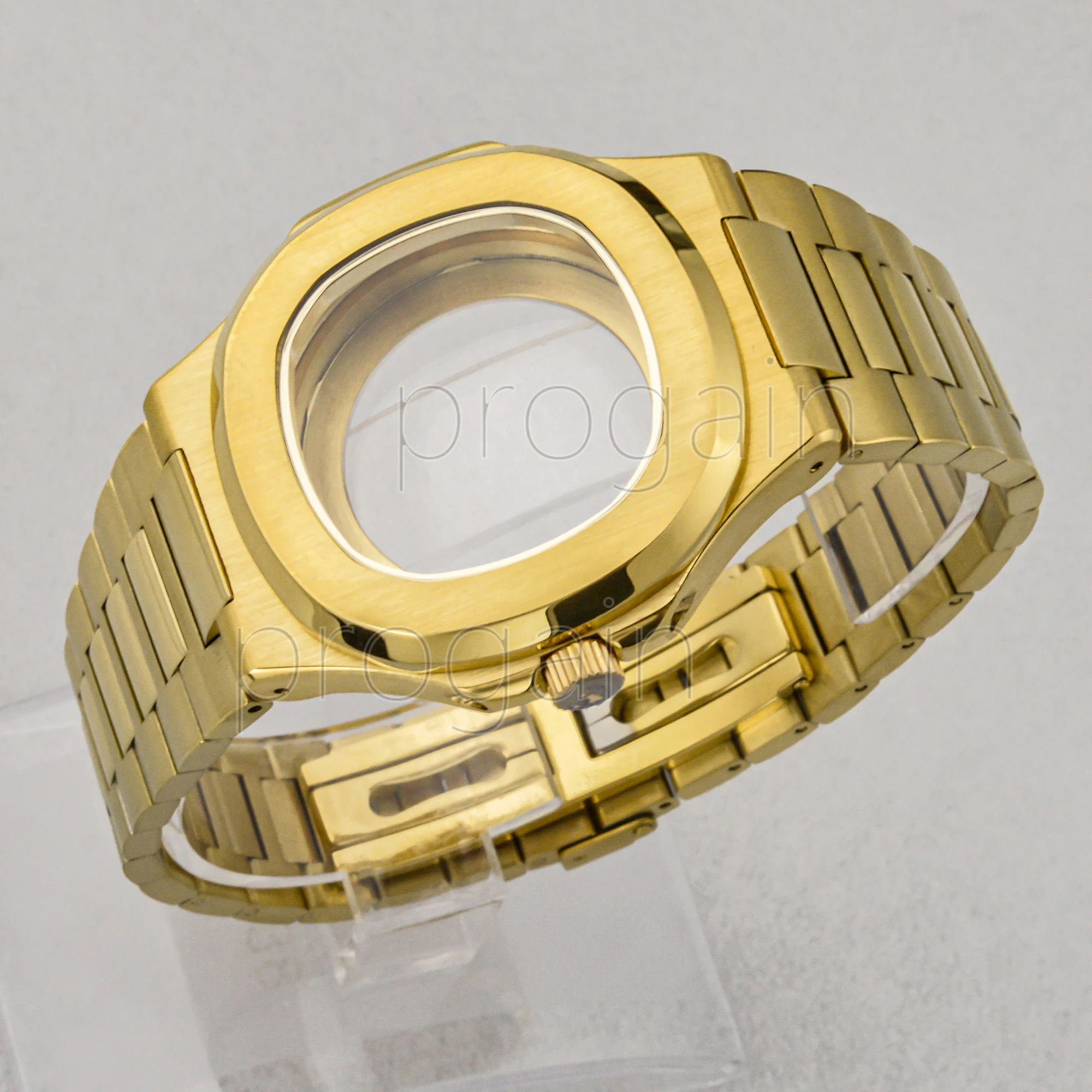Золотые мужские часы из нержавеющей стали 316L Прозрачный женский ремешок