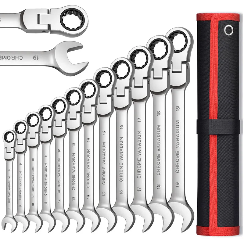 

Flex Head Ratcheting Wrench Set,Combination Ended Spanner kits, Chrome Vanadium Steel Hand Tools Socket Key Ratchet Wrench set