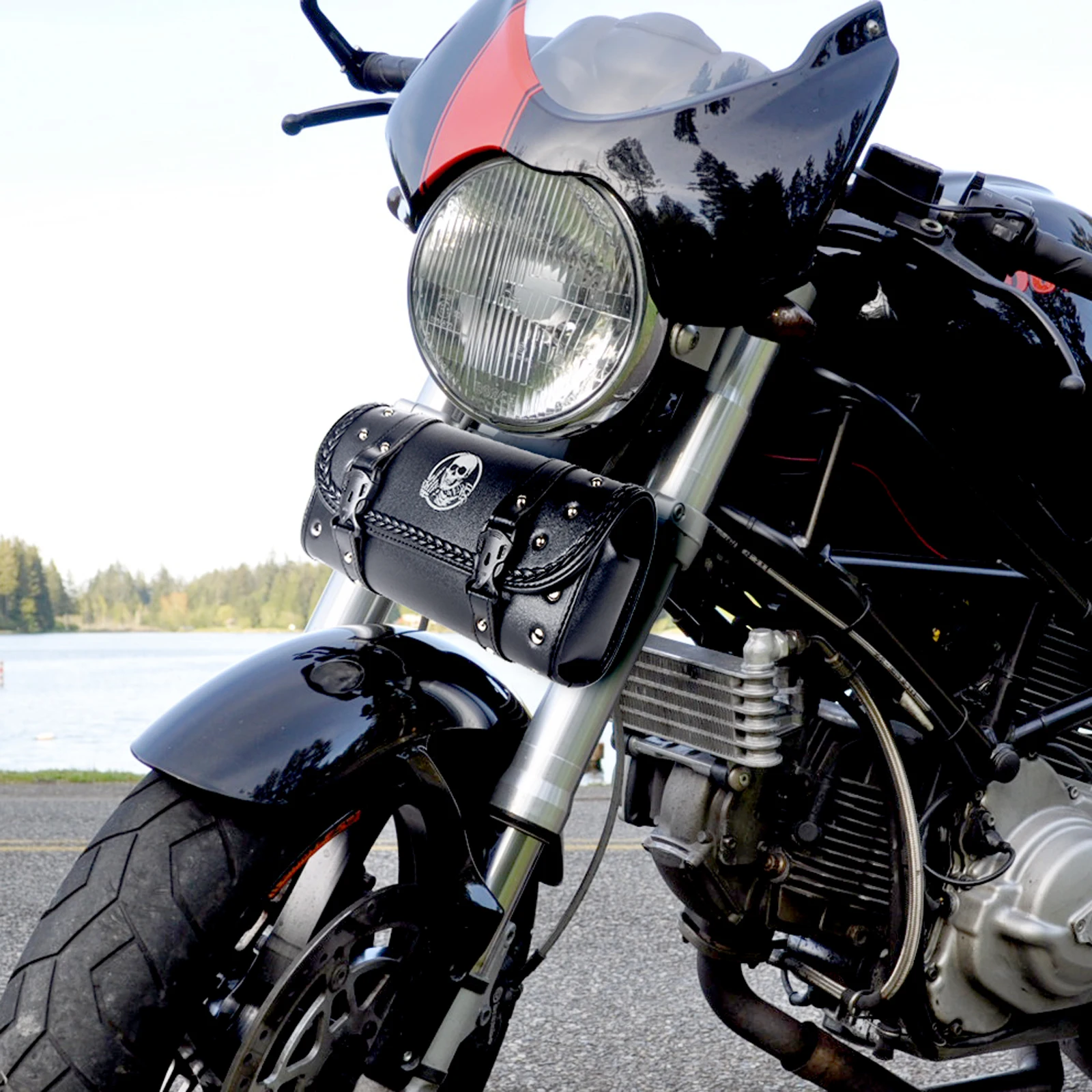 

Motorcycle Universal PU Leather Fork Bag Saddlebags Handlebar Bag Storage Tool Bag for Kawasaki Suzuki Yamaha TENERE 700 MT07