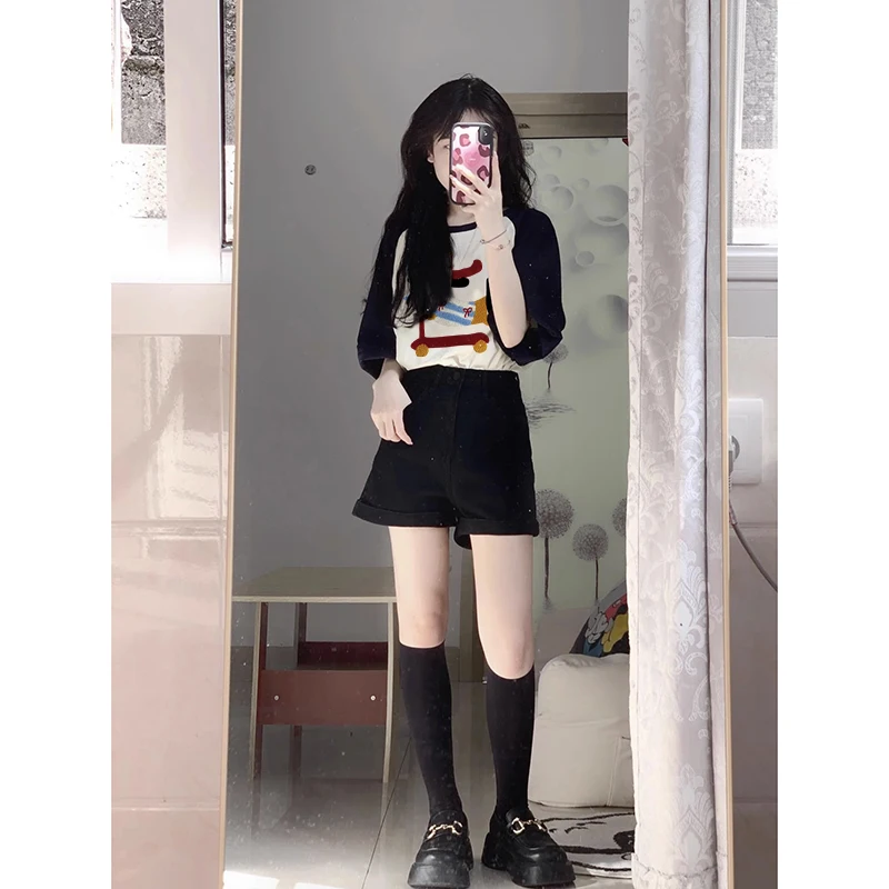 Американская Винтажная Футболка реглан с коротким рукавом Новинка лета 2024