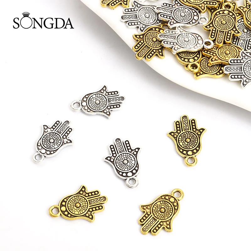 

30pcs Hamsa Hand Retro Totem Charms Antique Silver/Gold Color Fashion Alloy Pendant Making DIY Handmade Jewelry Accessories Gift