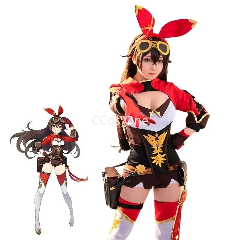 

Game Genshin Impact Amber Cosplay Costume Amber Cosplay Costume Women Red Comtume Halloween Top Pant Uniform Full Set