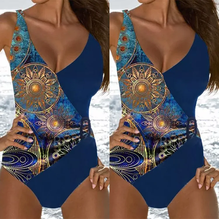 

2022 new retro print one-piece sexy stitching swimsuit bikini