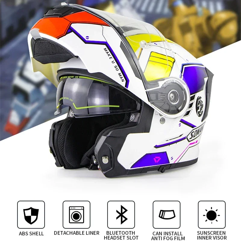 SOMAN ECE Motorcycle Helmet Helmets Breathable Moto Modular Protective With Bluetooth M-XXXXL