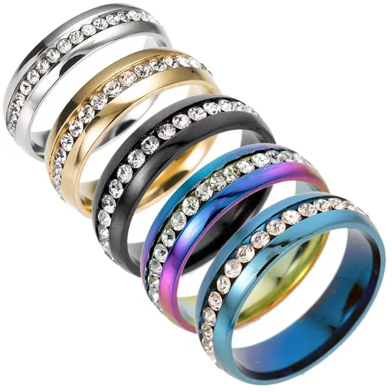 

Rings For Women Fashion Personality Simple Single Row Stainless Steel Diamond Multicolor Color Rings Girls Trend Party New Gift