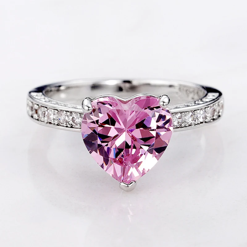 

ZAKOL Cute/Romantic Heart Shape Cubic Zirconia Ring Bands Luxury Pink Stone Bridal Wedding Jewelry Rings for Women ZPR49