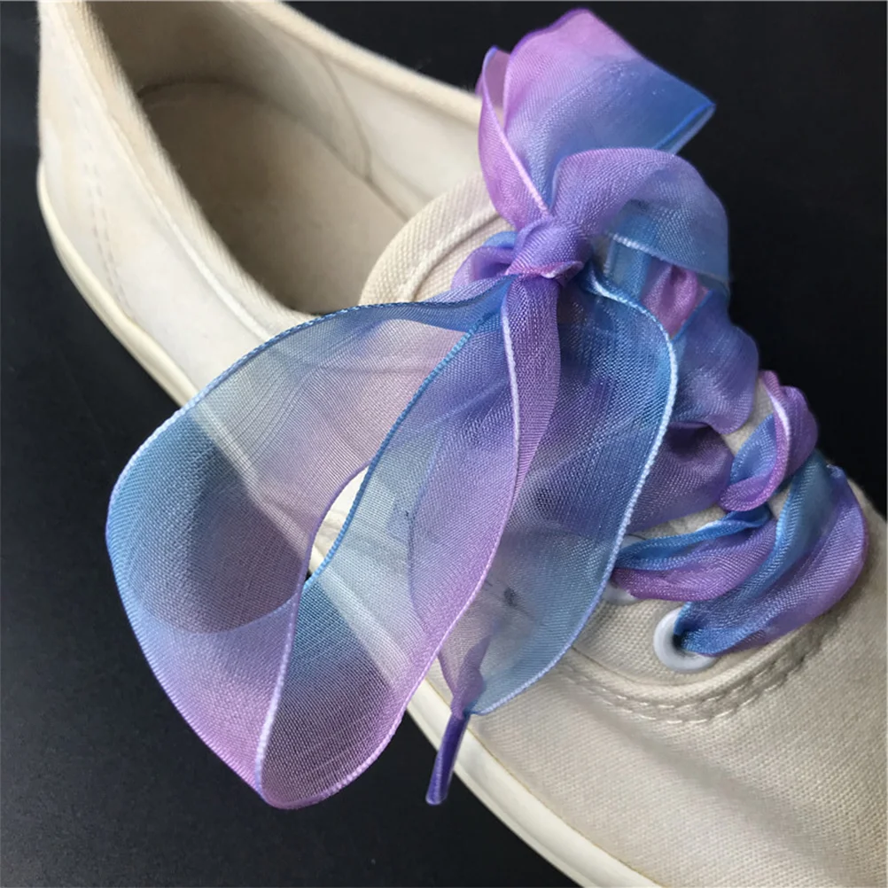 5Pairs Satin Shoe Ribbon Shoe Strings Transparent Wide Flat Shoe Rope Colorful for Sneakers