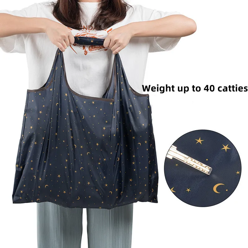 

BIG Eco-Friendly Tote Folding Shopping Bag Reusable Portable Handbag for Travel Grocery Fashion Pocket Shoulder Bags Summer