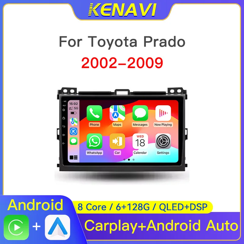 Фото Автомобильный стерео радио для Toyota Land Cruiser Prado 120 LC120 2002-2009, мультимедийный плеер, GPS, беспроводной Carplay, Android, авто головное устройство №1