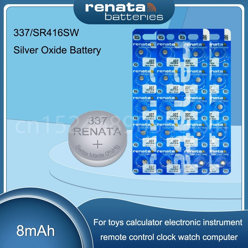 Оригинальный аккумулятор Renata 337 SR416SW AG6 LR416 337A 1,55 в, оксид серебра, для часов, камеры, сигнализации, швейцарская кнопка, монетница