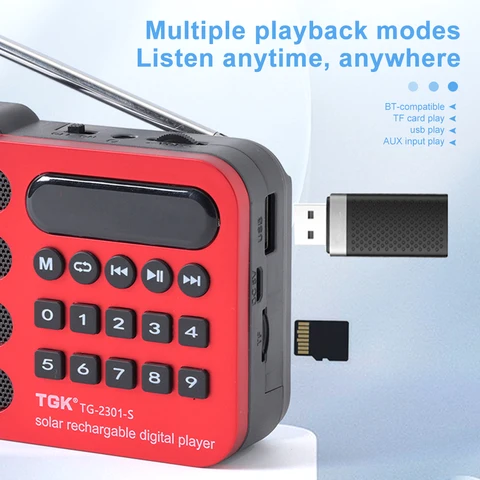 Мини-портативное карманное FM-радио BT с солнечной зарядкой/перезаряжаемой батареей, аварийное маленькое радио, встроенный динамик, MP3-плеер