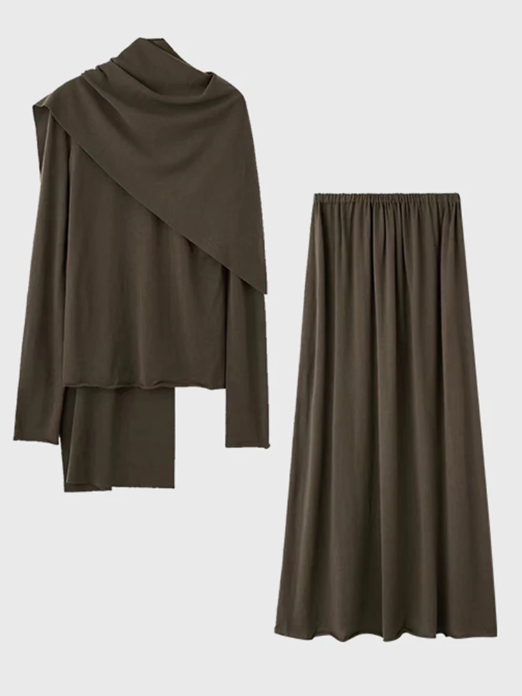 IEQJ Женский однотонный комплект из 2 предметов с шарфом и воротником топ длинными