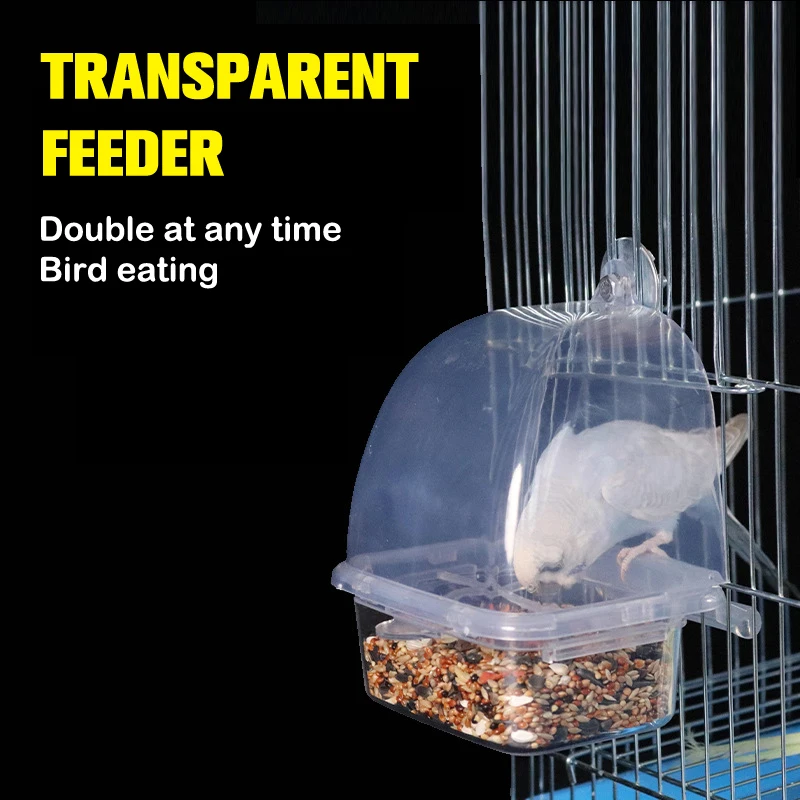 

Transparent Durable Plastic Bird Feeder Cage Accessories Parrot Seed Feeding Box Food Trough Splash-Proof Parrot Box Supplies fo