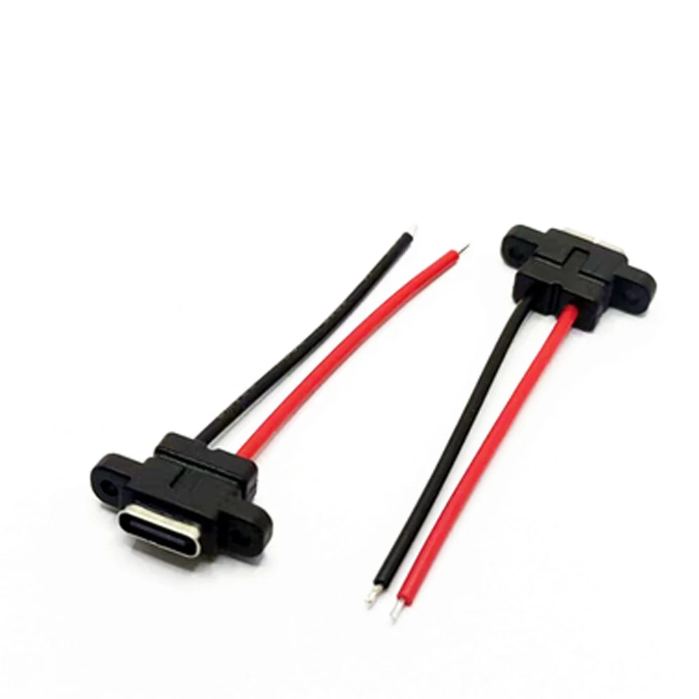 

20pcs 2Pin USB 3.1 Connector Type-C With Screw Hole SMT Welding Wire Female Waterproof Ring High Current Fast Charging port