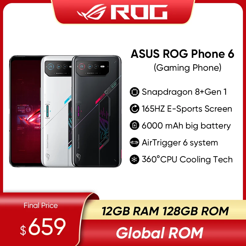 DHL Free Global ROM ASUS ROG Phone 6 Snapdragon 8+Gen 1 65MP Triple Cameras 165Hz AMOLED Multi-Language 5G Game Phone PUBG Games