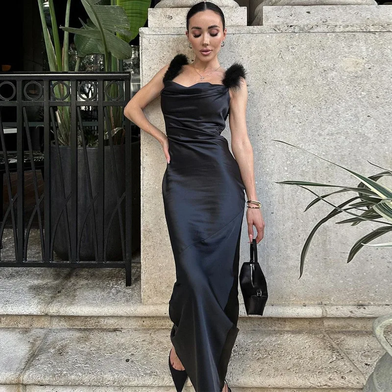 

Women's 2023 Summer New Fashion Style Slim Fit Fur Strap Backless Dress