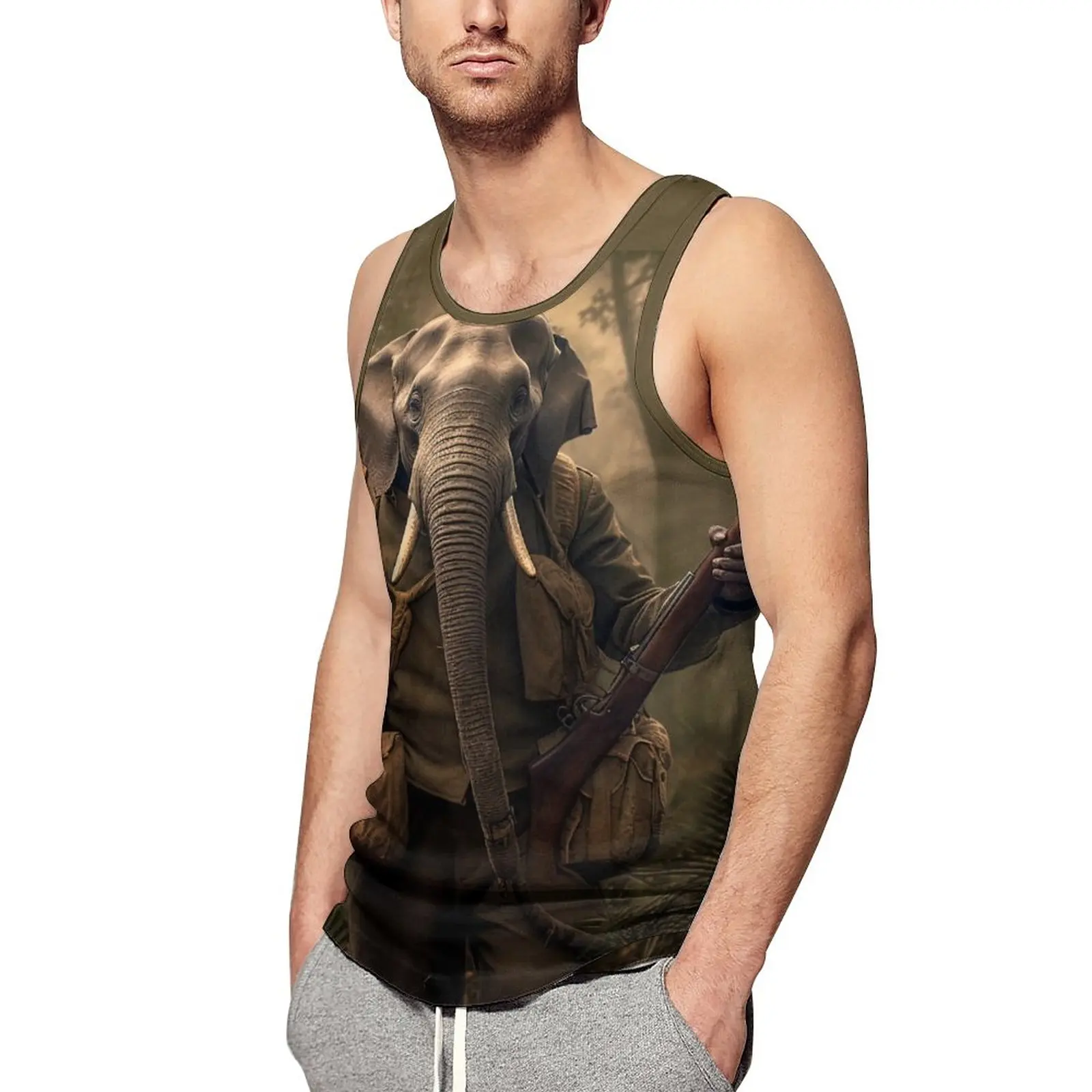 

Летняя майка с изображением слона, персонализирующие тренировочные топы для охоты с животными, мужские графические трендовые рубашки без р...