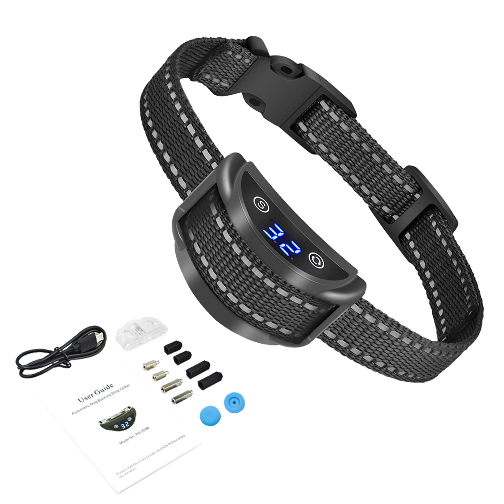 

ABS Removeable Outdoor Accessory With Collar Garden Vibration For Dogs Adjustable Black Training Practical Anti Barking Device