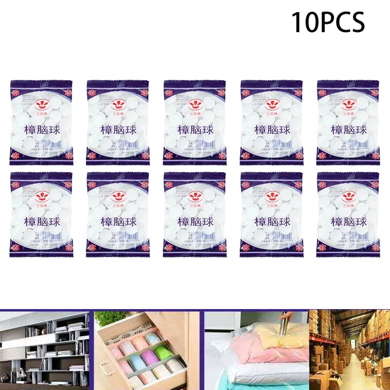 

10Packs Household Mothballs Anti-mold Moth Repellent Camphor Ball Pest Control Household Bedroom Wardrobe Drawer Deodorizer