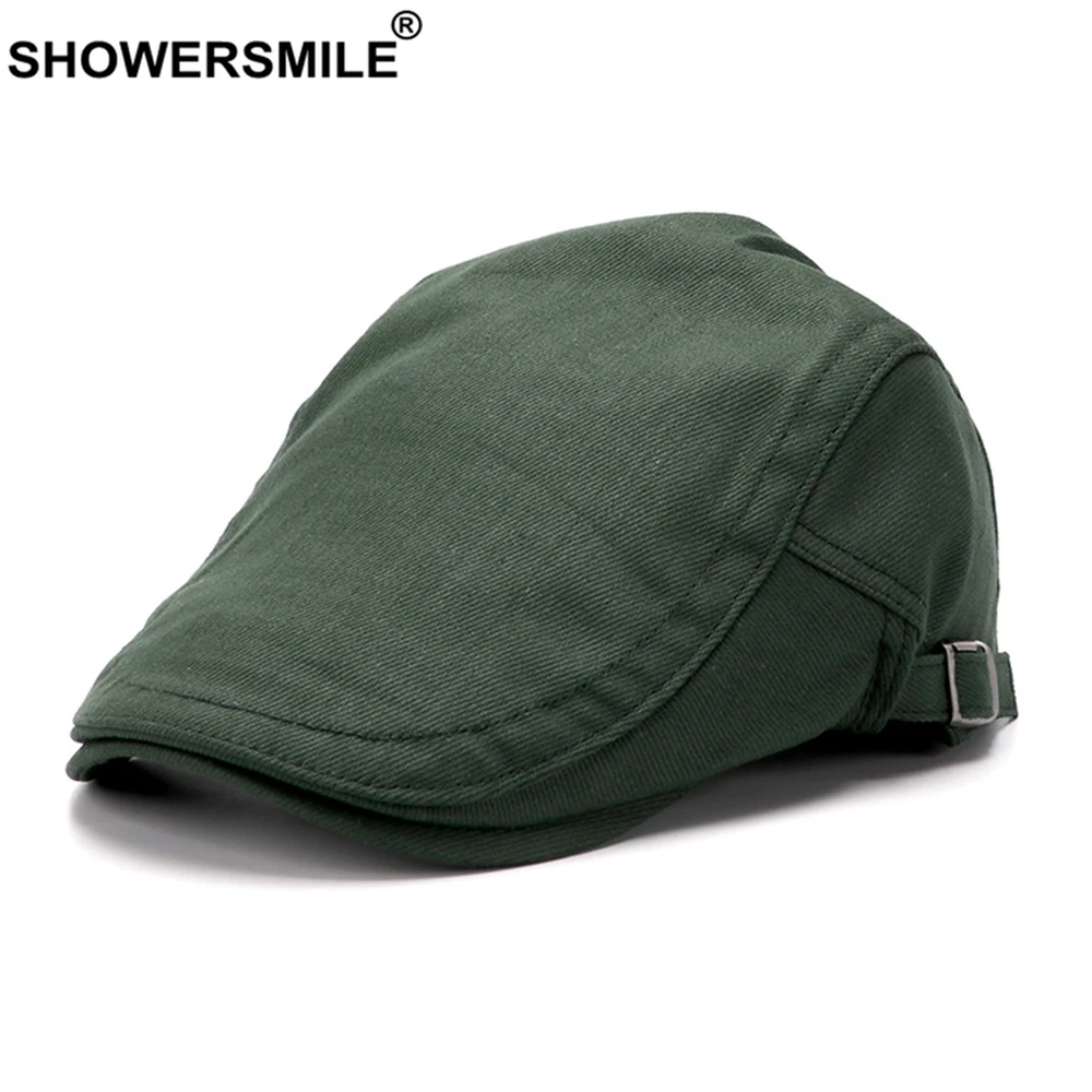 Берет SHOWERSMILE мужской в британском стиле, хлопок, плоская кепка, однотонный повседневный, винтажный, цвет хаки, весна-лето