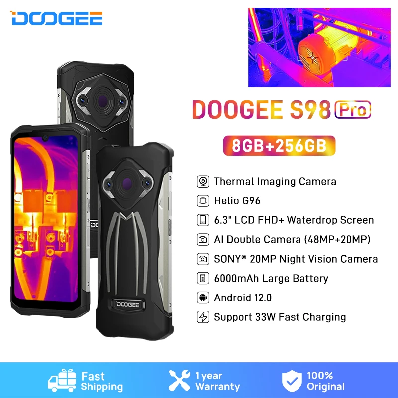 DOOGEE S98 Pro Rugged Phone 8+256GB Thermal Imaging Camera 20MP Night Vision Cellphone Helio G96  6.3 Phone 6000mAh battery