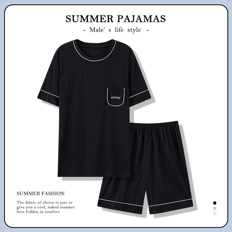 New Cotton Pajamas Men's Summer Homewear Thin Short-sleeved Shorts Loungewear Senior Sense Sleepwear Fat Plus Size Home Wear Set