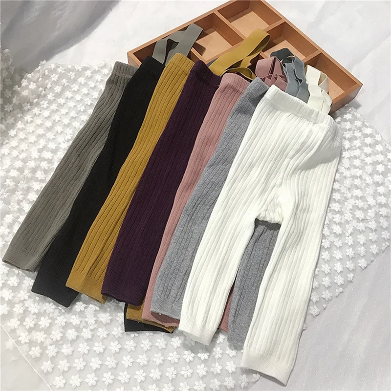 

Blotona Toddler Girls Boys Strap Pants Baby Solid Color Knitted Ribbed Leggings Spring Autumn Winter Warm Trousers, 0-4Years