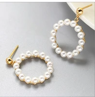 s925 pure silver ear nail female pearl inlaid circle spring earrings new minority design advanced sense earring are not allergic