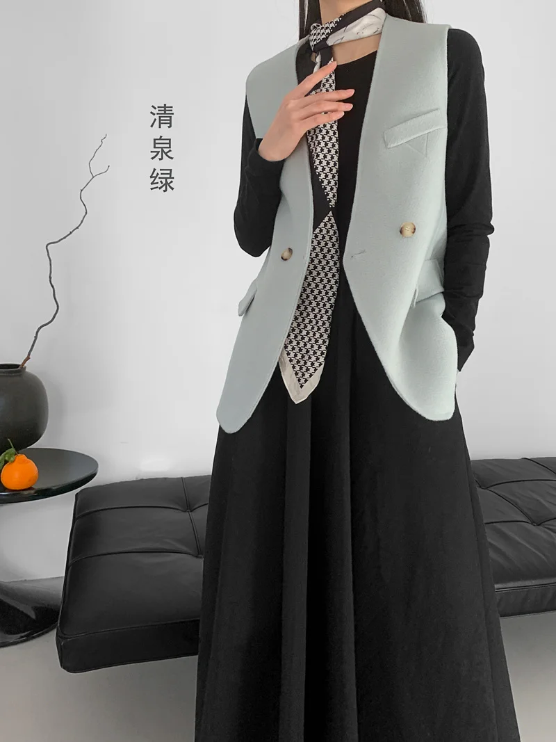 

Непромокаемый Австралийский шерстяной простой жилет PIAOIN, двустороннее шерстяное пальто с V-образным вырезом, Женский Топ, новинка 2023