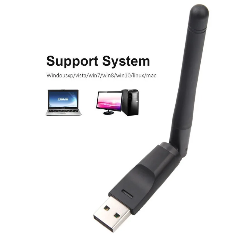 

150Mbps MT7601 Wireless Network Card Mini USB WiFi Adapter LAN Wi-Fi Receiver Dongle Antenna 802.11 b/g/n for PC