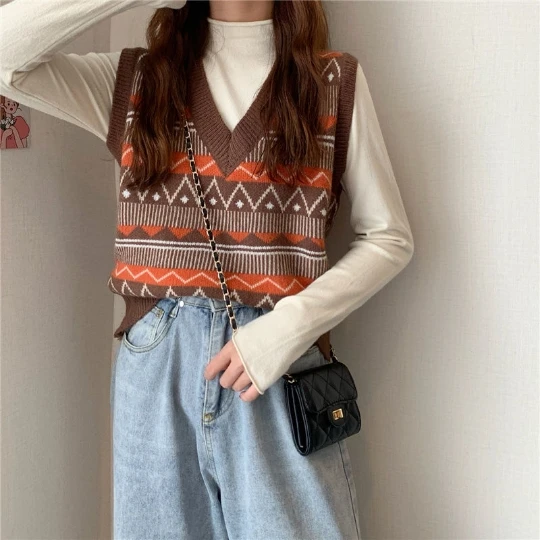 

Japan Princess Spring Fall Chic V-neck Girls Sweater Vest Loose Knit Outer Wear Leisure Clothing Coat Top Cloth for Women Girl